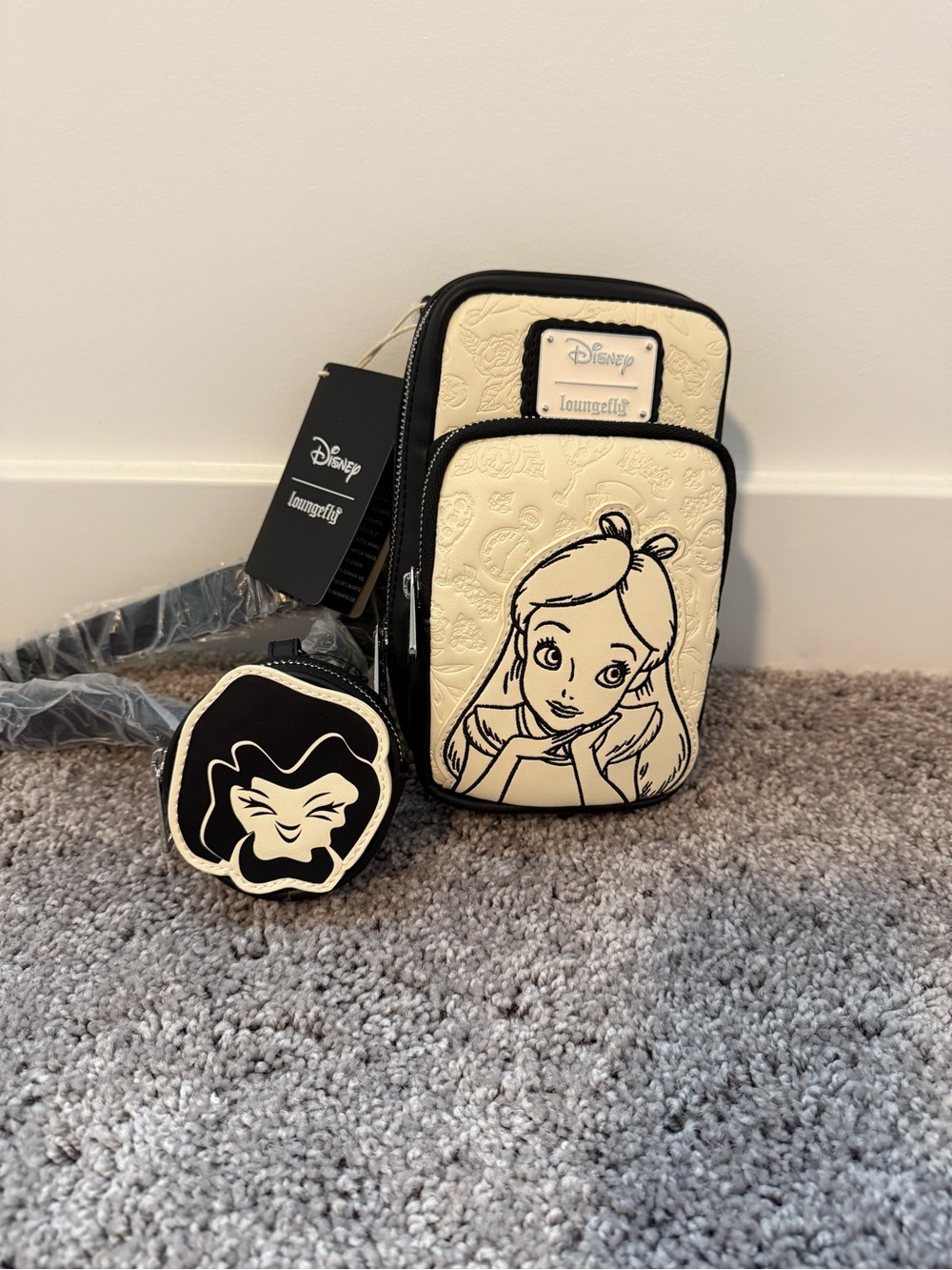 Loungefly Cream and Black Alice Embossed Crossbody with Coin Pouch